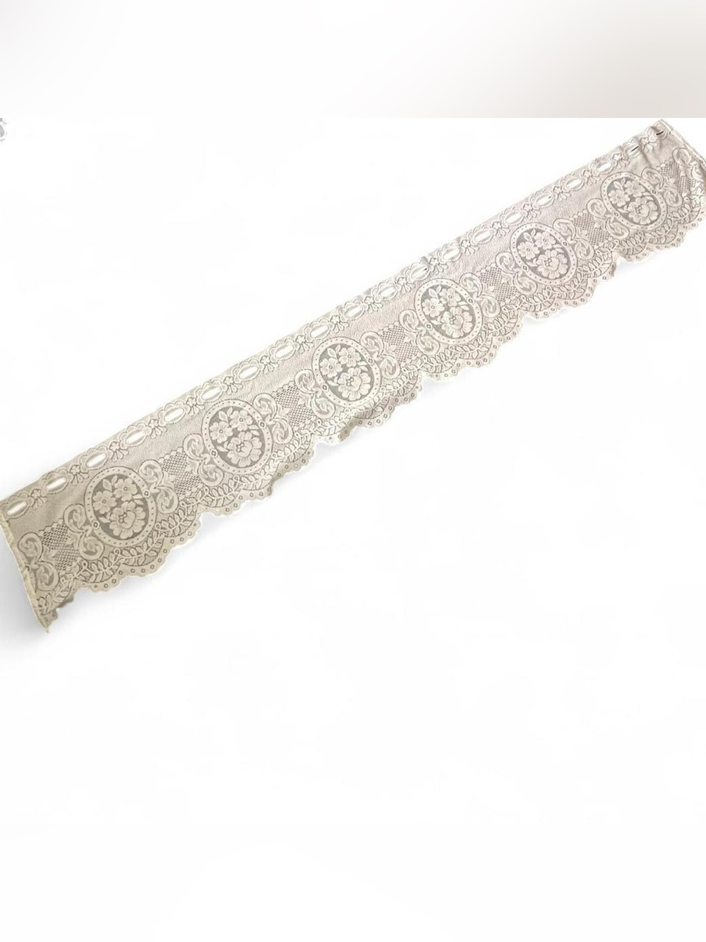 Vintage Lace Floral Cottagecore Window Valance Curtain 70" Wide Scalloped Edge